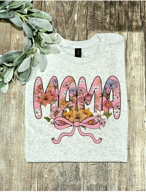 Mama shirt Bow Preppy Floral Spring Style Mom Short Sleeve Tshirt cute